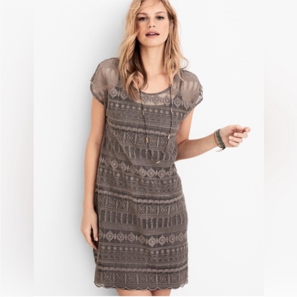 Garnet Hill Dresses & Skirts - Garnet Hill Embroidered Gray Lace Embroidered Romantic Dress Size 10